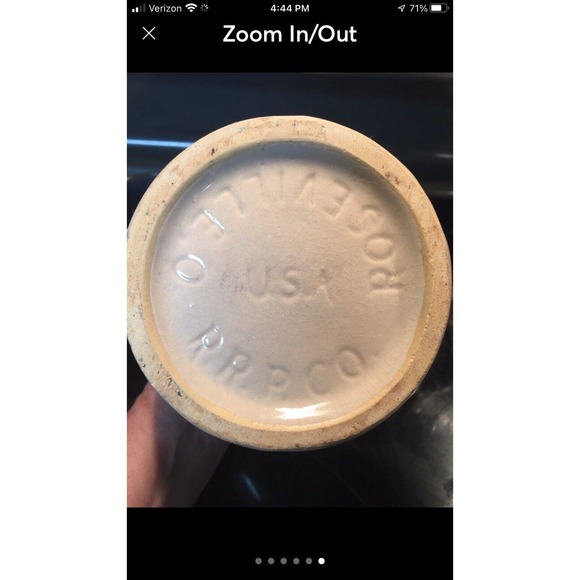 R.R.P. Co Roseville Ohio Pottery Pitcher Brown & Tan Pitcher Juice Milk Cream 6” - Picture 6 of 6